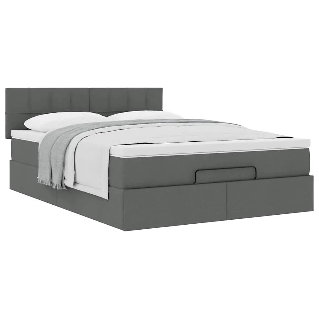 Ottoman Bed Queen Size Storage Grey Fabric with Pocket Spring Mattress