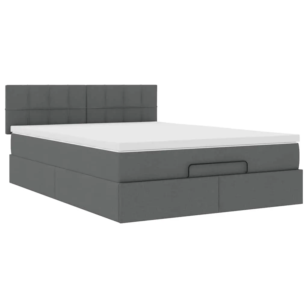 Ottoman Bed Queen Size Storage Grey Fabric with Pocket Spring Mattress