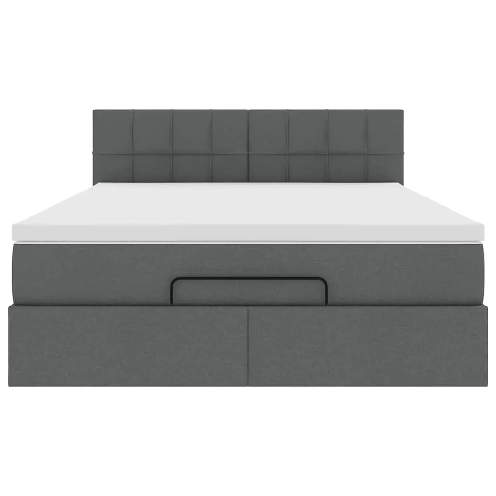 Ottoman Bed Queen Size Storage Grey Fabric with Pocket Spring Mattress