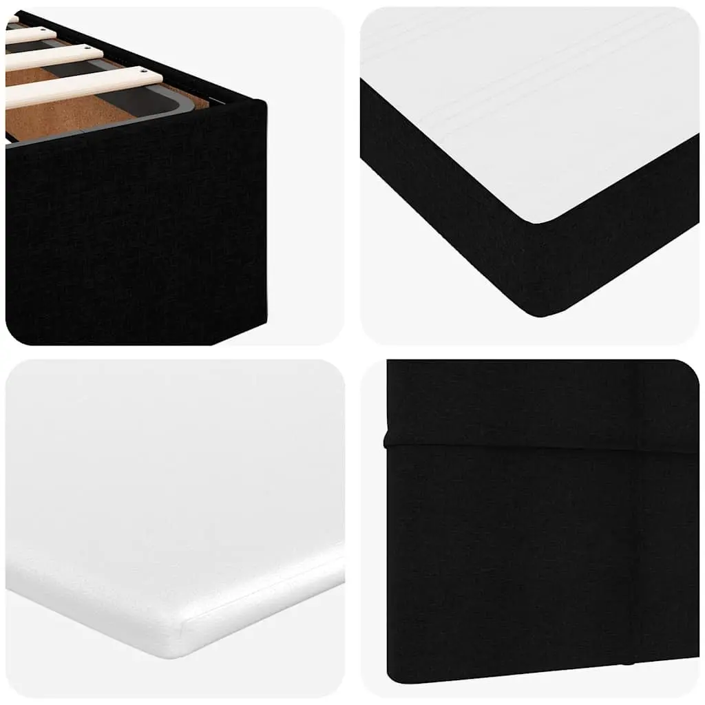King Single Ottoman Bed with Pocket Spring Mattress Black Fabric Storage