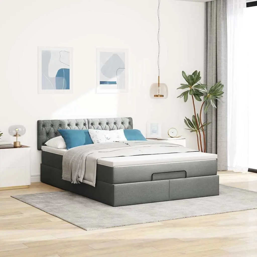 Ottoman Bed Double Grey Fabric with Mattress Storage Lift Hydraulic Frame