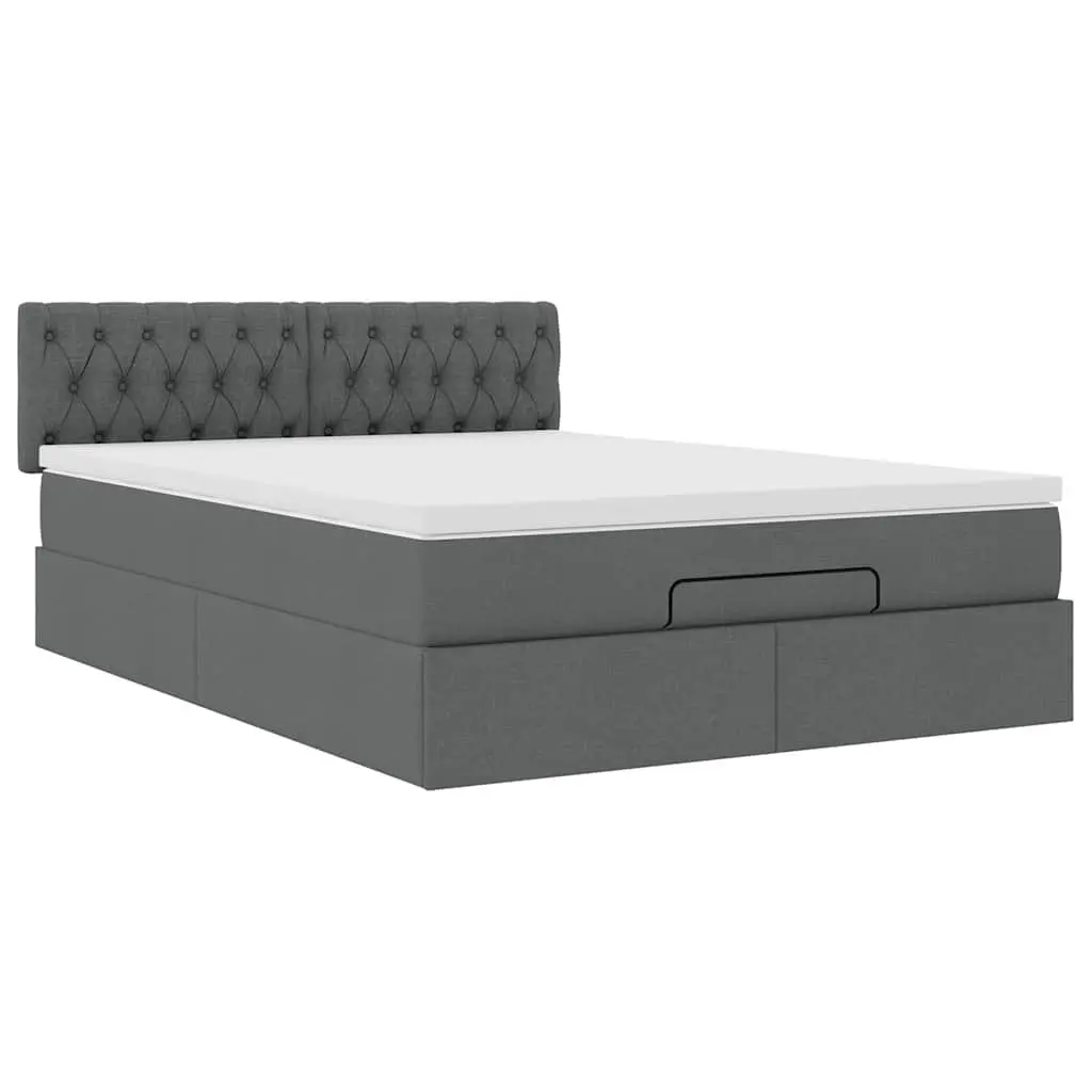Ottoman Bed Double Grey Fabric with Mattress Storage Lift Hydraulic Frame