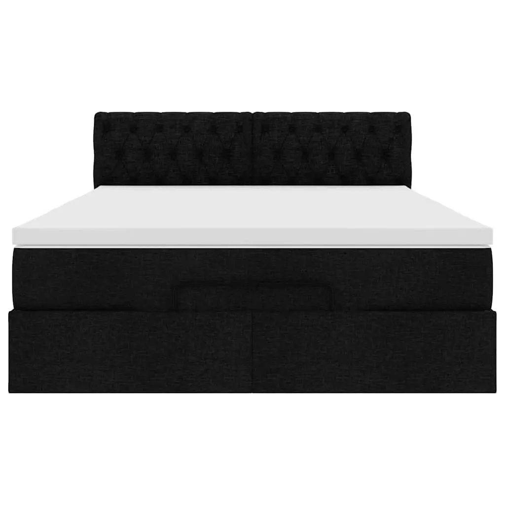 Double Ottoman Bed with Pocket Spring Mattress Black Fabric Hydraulic Lift Base