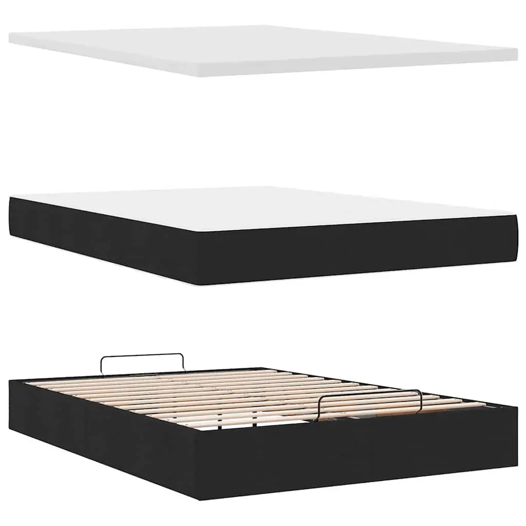 Double Ottoman Bed with Pocket Spring Mattress Black Fabric Hydraulic Lift Base