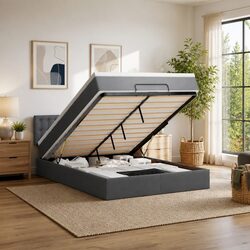 Comfortable and Affordable Grey Ottoman Bed with Mattress
