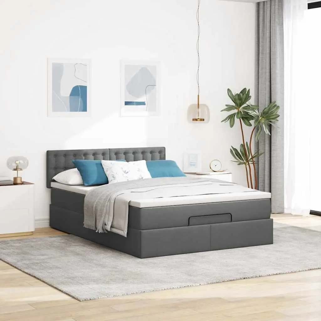 Double Ottoman Bed with Pocket Spring Mattress Grey Fabric Storage Furniture