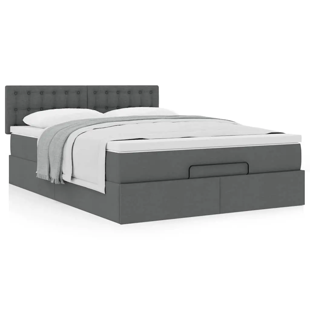 Double Ottoman Bed with Pocket Spring Mattress Grey Fabric Storage Furniture