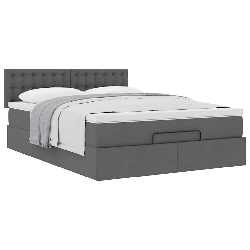 Double Ottoman Bed with Pocket Spring Mattress Grey Fabric Storage Furniture