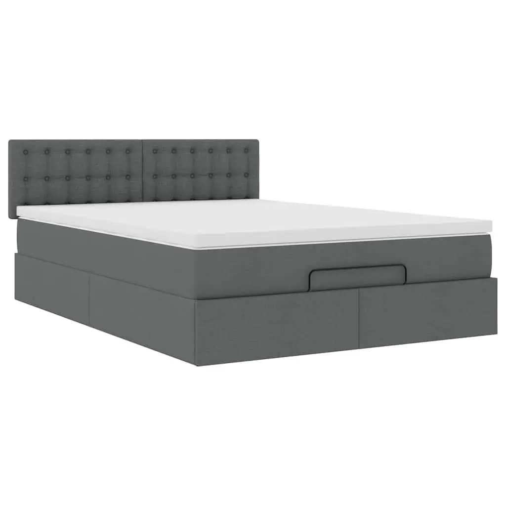 Double Ottoman Bed with Pocket Spring Mattress Grey Fabric Storage Furniture