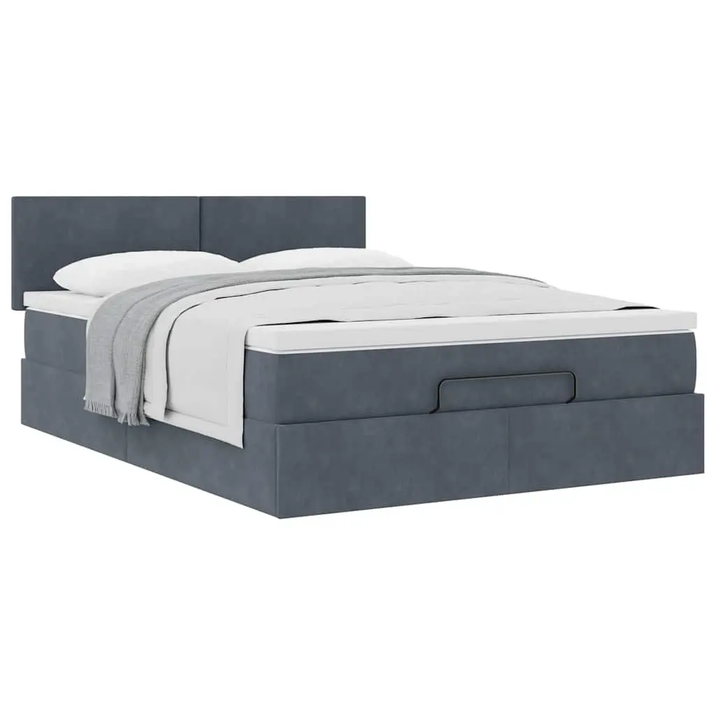 Double Ottoman Bed Grey Velvet Pocket Spring Mattress Storage Lift Base