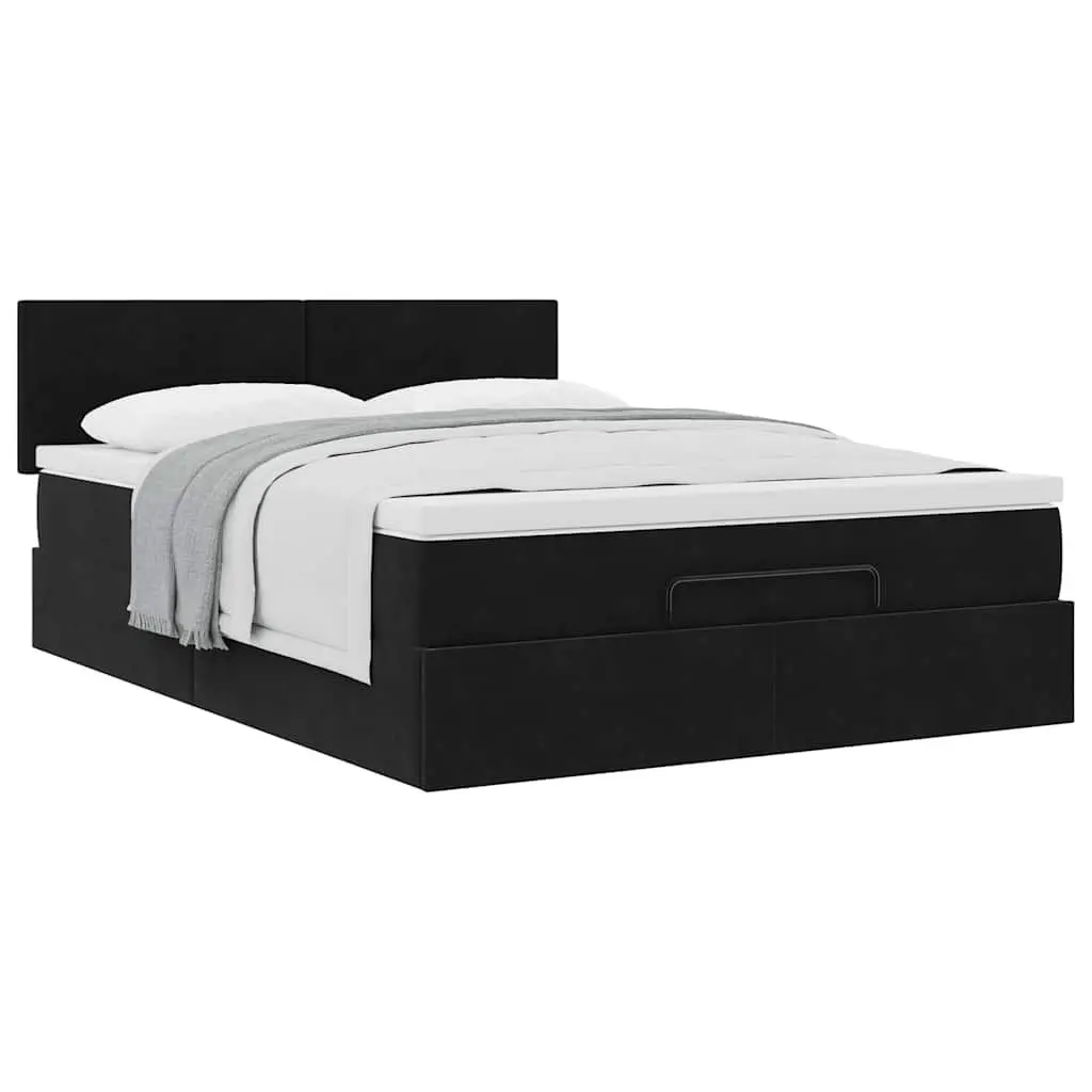 Ottoman Bed in Black Velvet with Storage