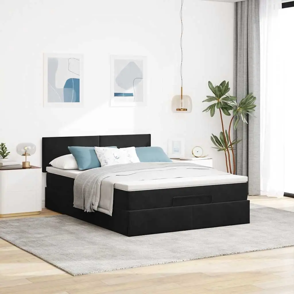 Ottoman Bed in Black Velvet with Storage