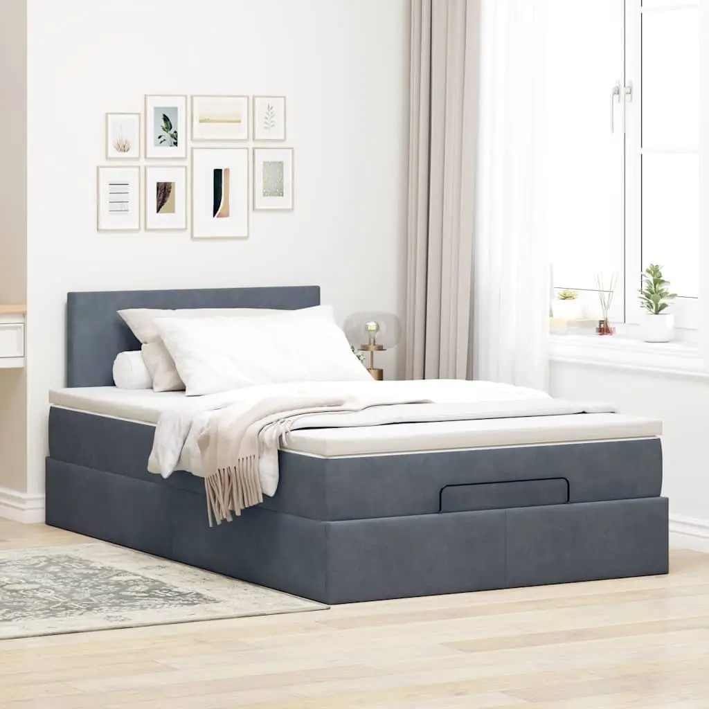 Ottoman Bed King Single Storage Lift Grey Velvet Pocket Spring