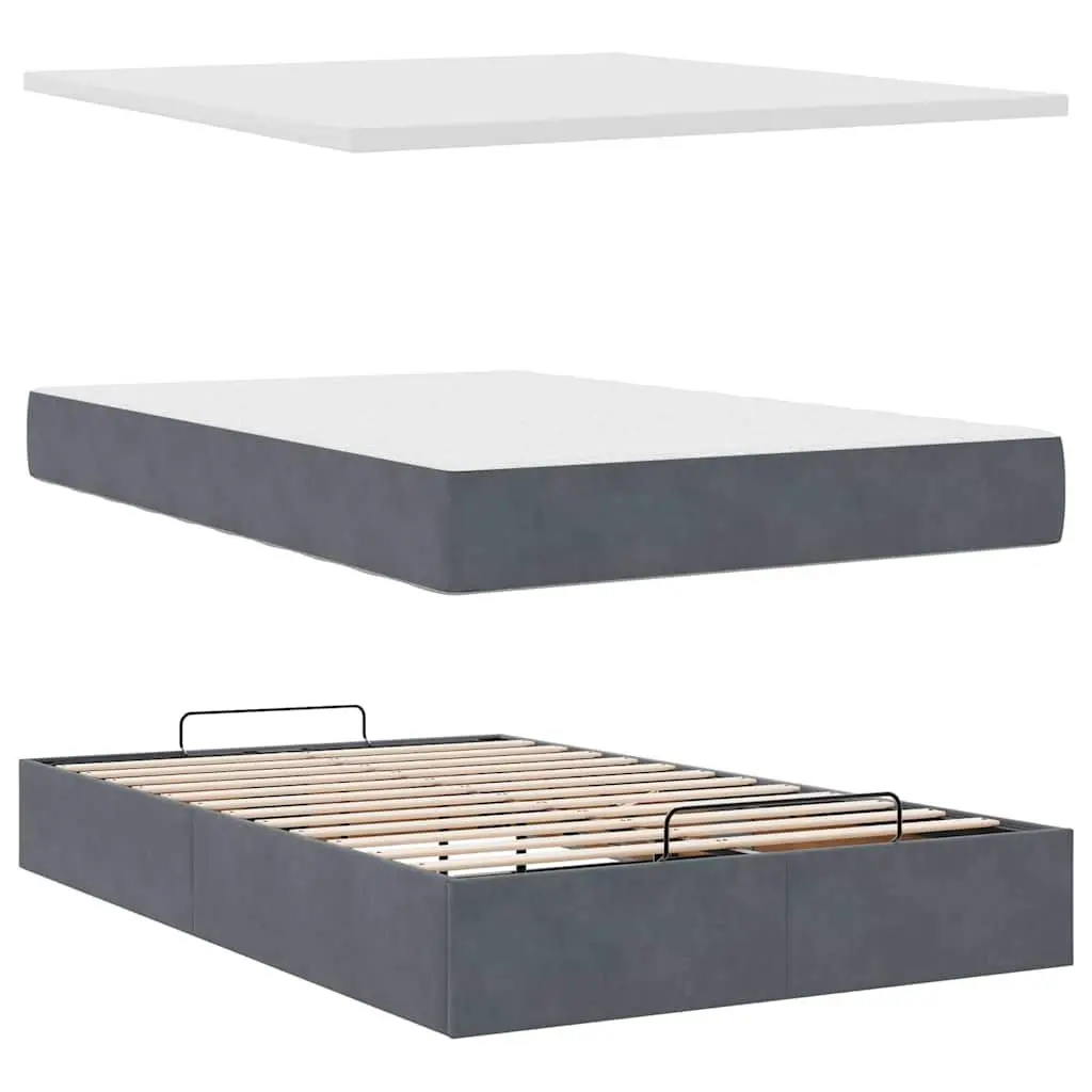 Ottoman Bed King Single Storage Lift Grey Velvet Pocket Spring