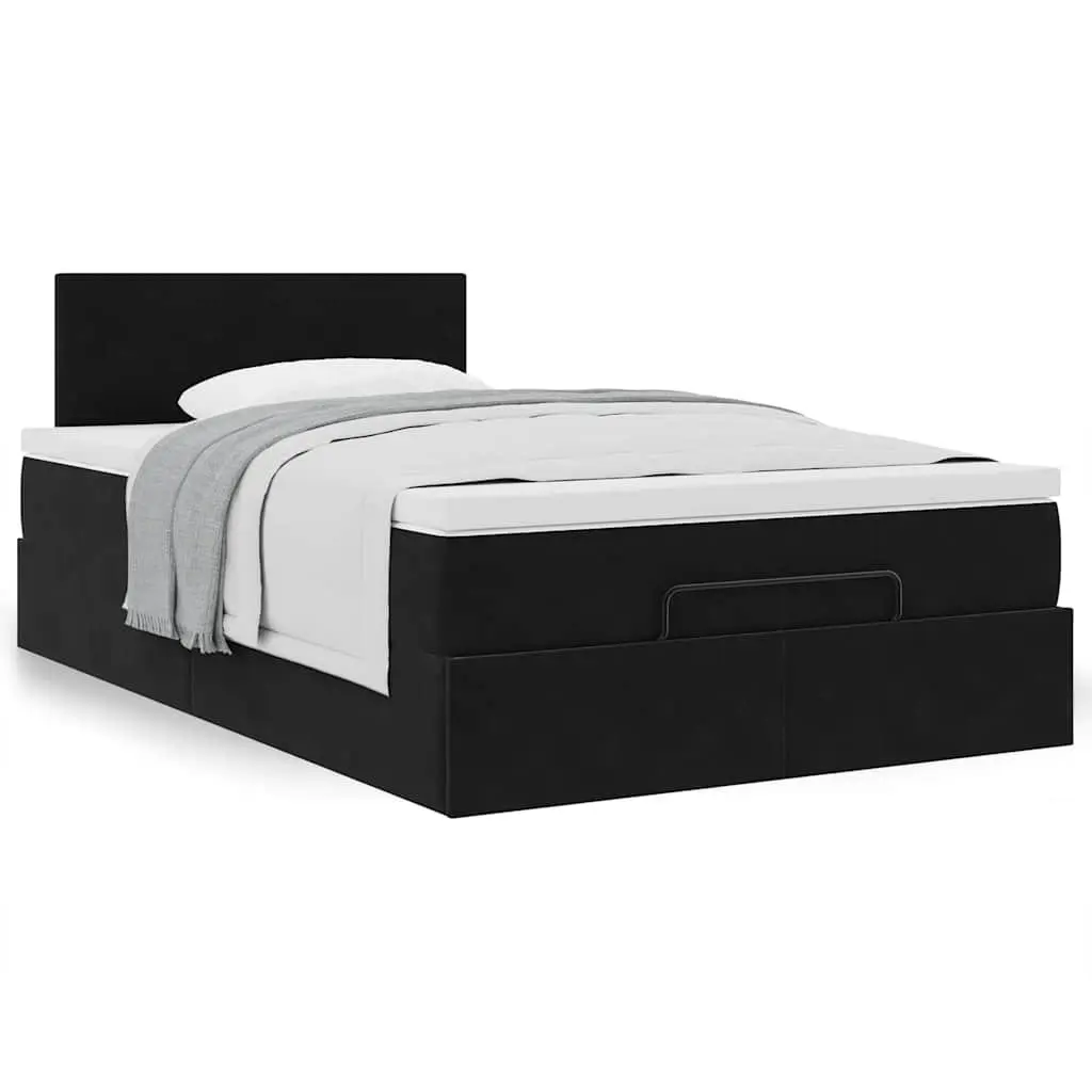Ottoman Bed King Single with Pocket Spring Mattress Black Velvet Storage Lift
