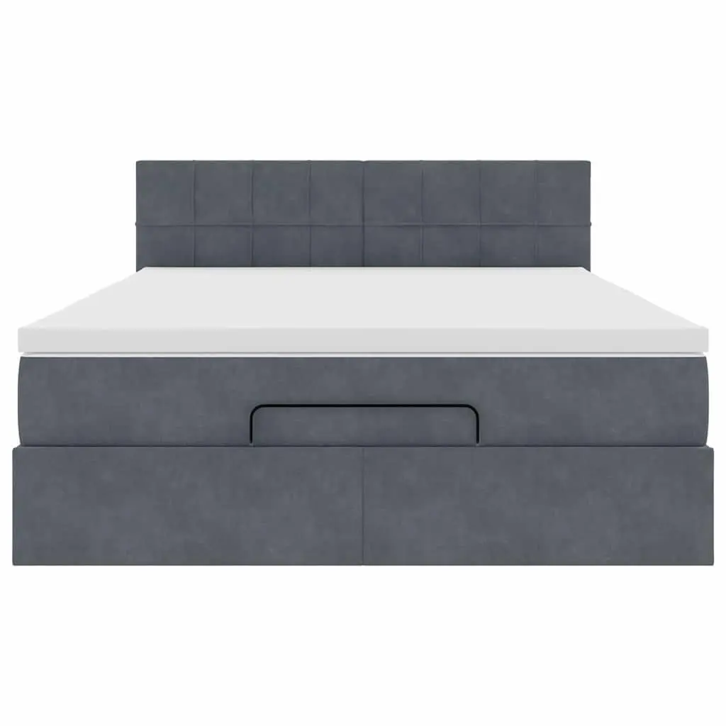 Ottoman Bed Double Grey Velvet Storage Lift-Up Frame with Mattress