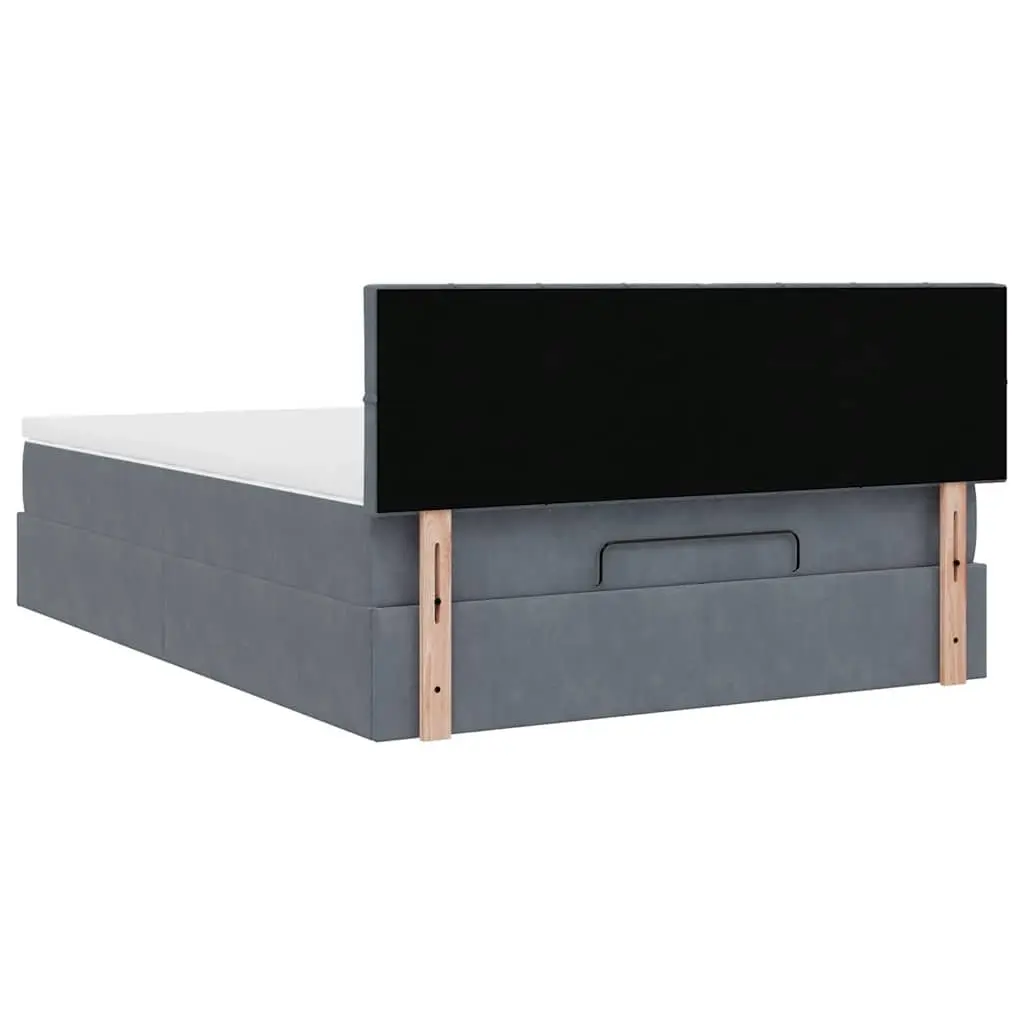 Ottoman Bed Double Grey Velvet Storage Lift-Up Frame with Mattress