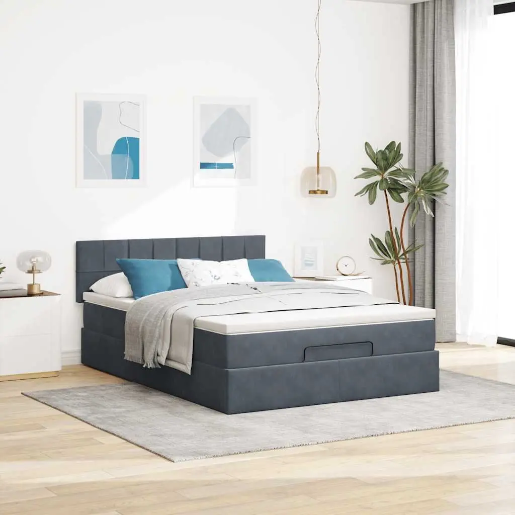 Queen Ottoman Bed with Pocket Spring Mattress Grey Velvet