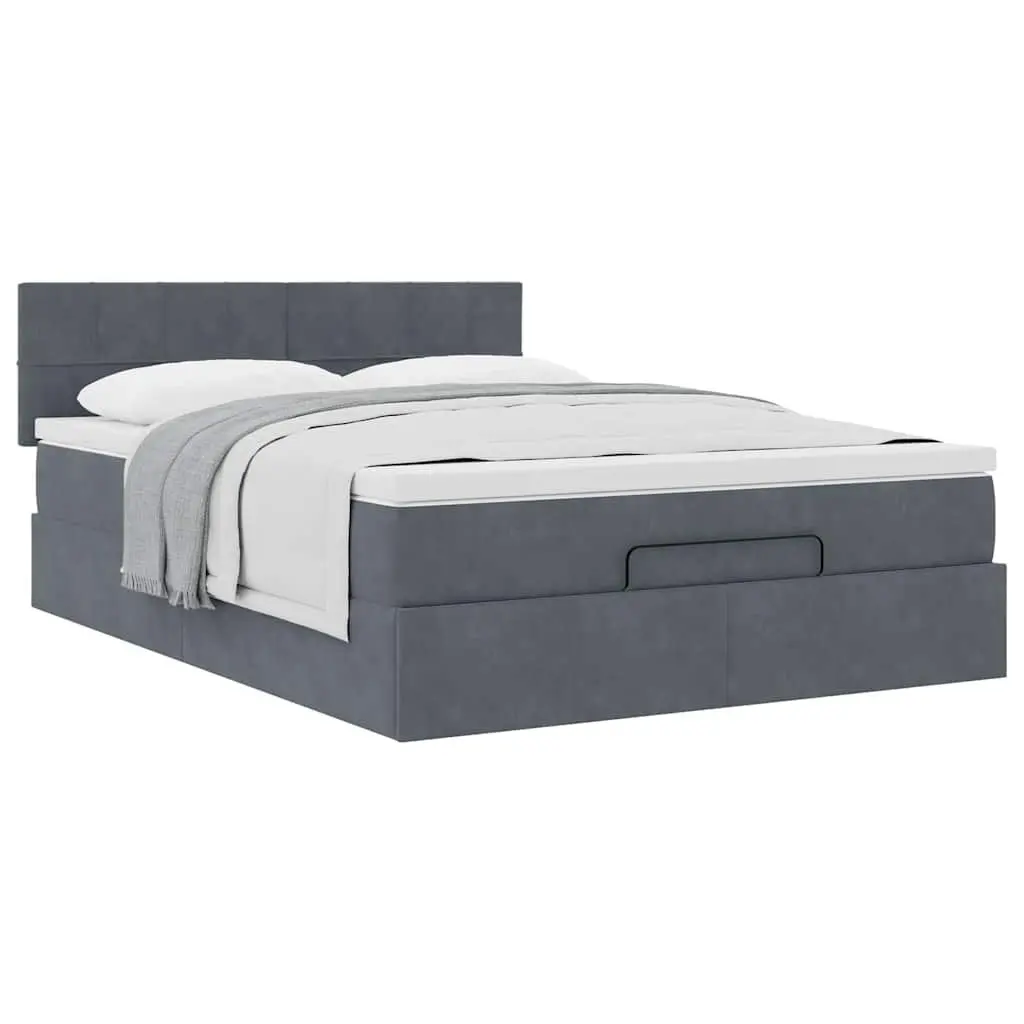 Queen Ottoman Bed with Pocket Spring Mattress Grey Velvet