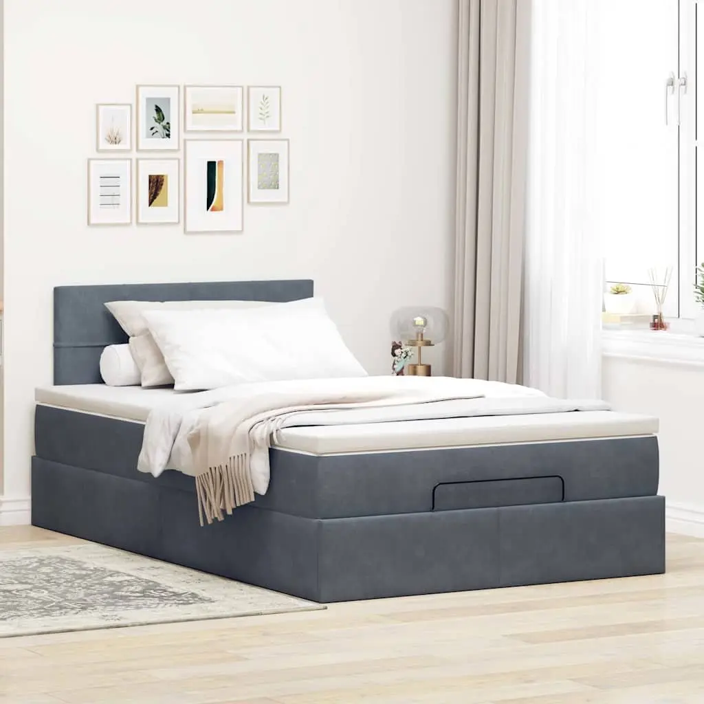 Ottoman Bed King Single with Pocket Spring Mattress Grey Velvet Storage Lift