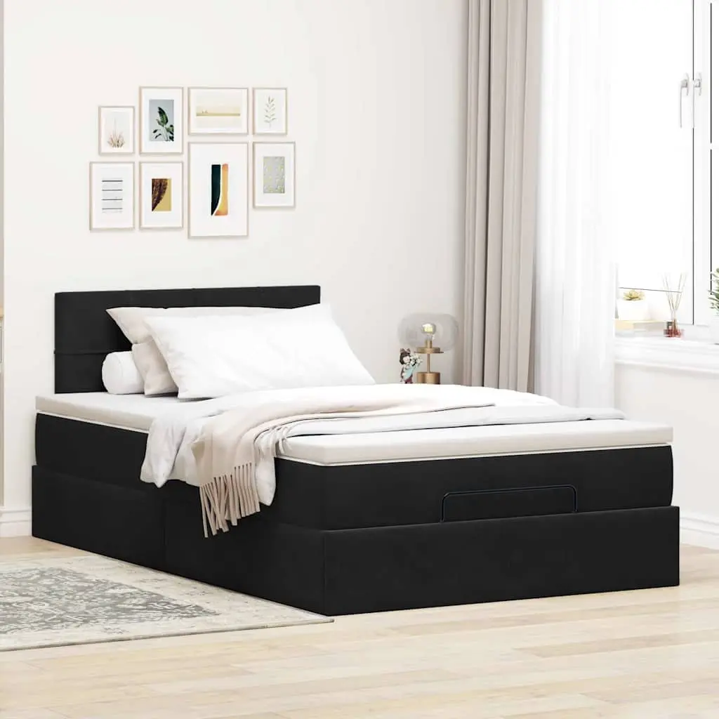 Ottoman Bed King Single Black Velvet Storage Lift Frame with Pocket Spring Mattress