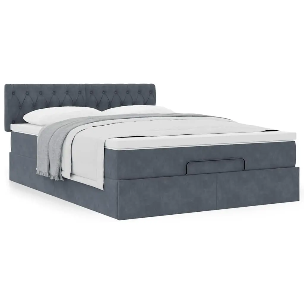 Queen Ottoman Bed with Pocket Spring Mattress Grey Velvet Storage Lift Base