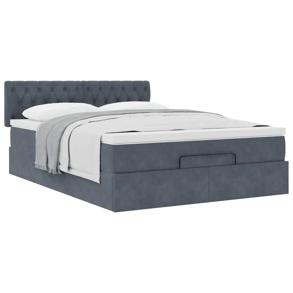 Queen Ottoman Bed with Pocket Spring Mattress Grey Velvet Storage Lift Base