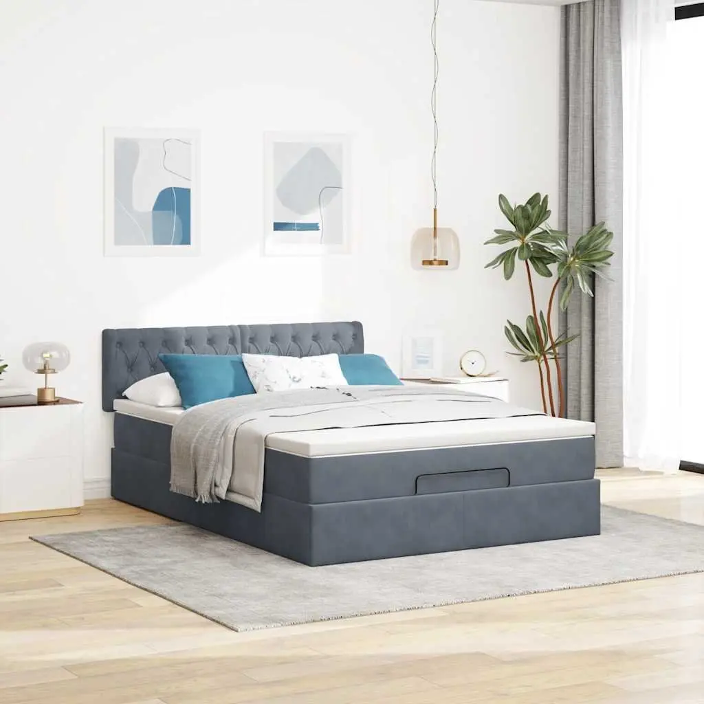 Queen Ottoman Bed with Pocket Spring Mattress Grey Velvet Storage Lift Base