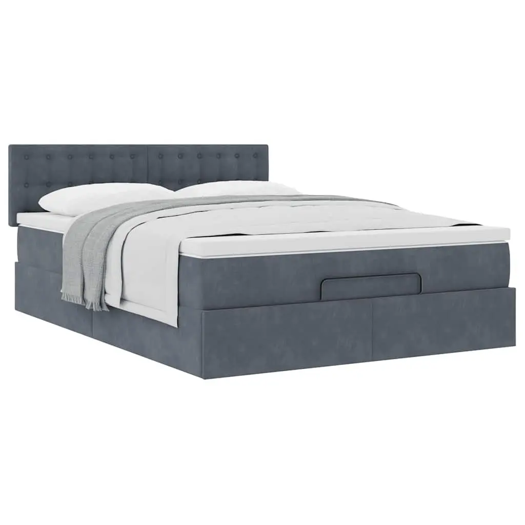 Ottoman Bed Queen Size Grey Velvet with Pocket Spring Mattress and Hydraulic Lift Storage for Bedroom