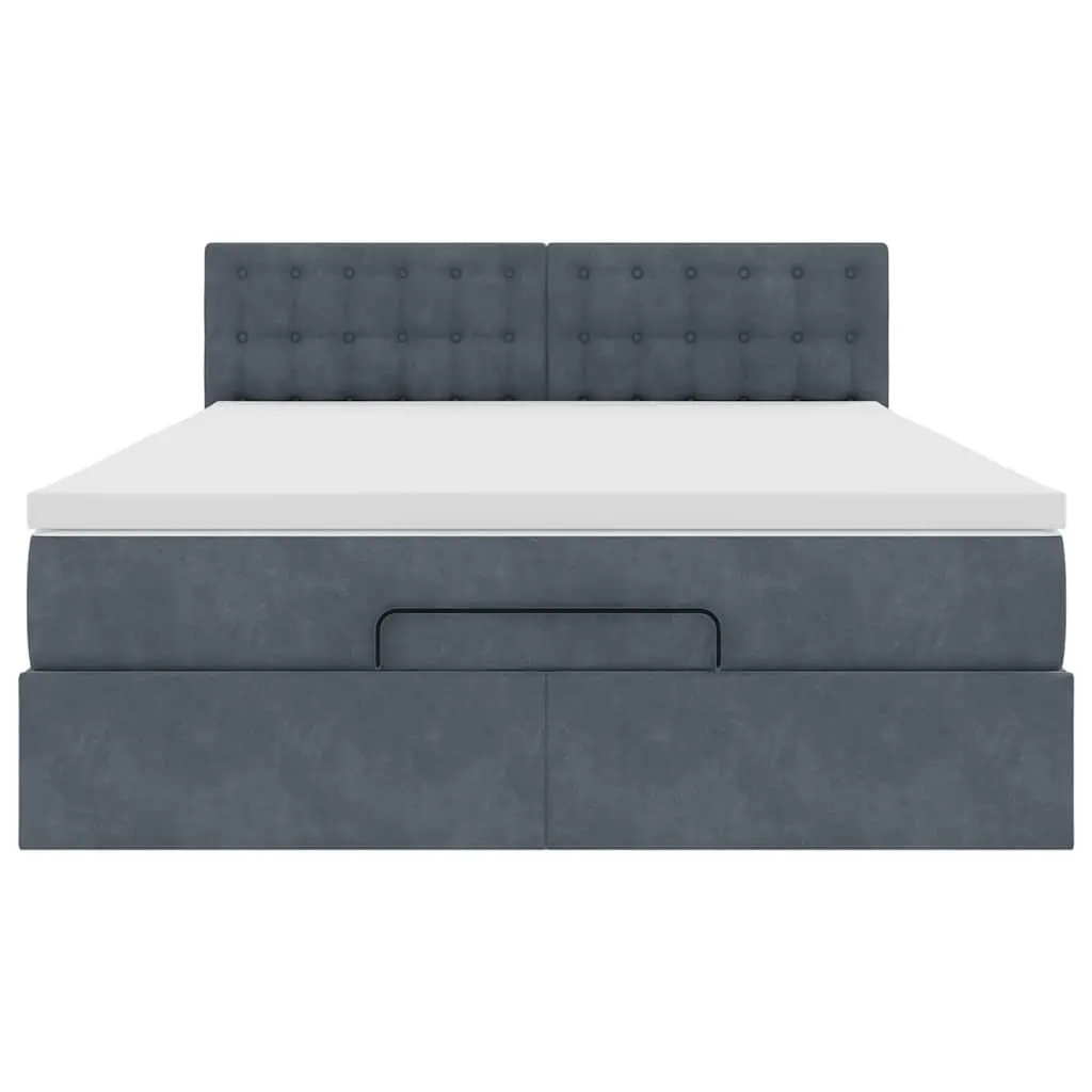 Ottoman Bed Queen Size Grey Velvet with Pocket Spring Mattress and Hydraulic Lift Storage for Bedroom