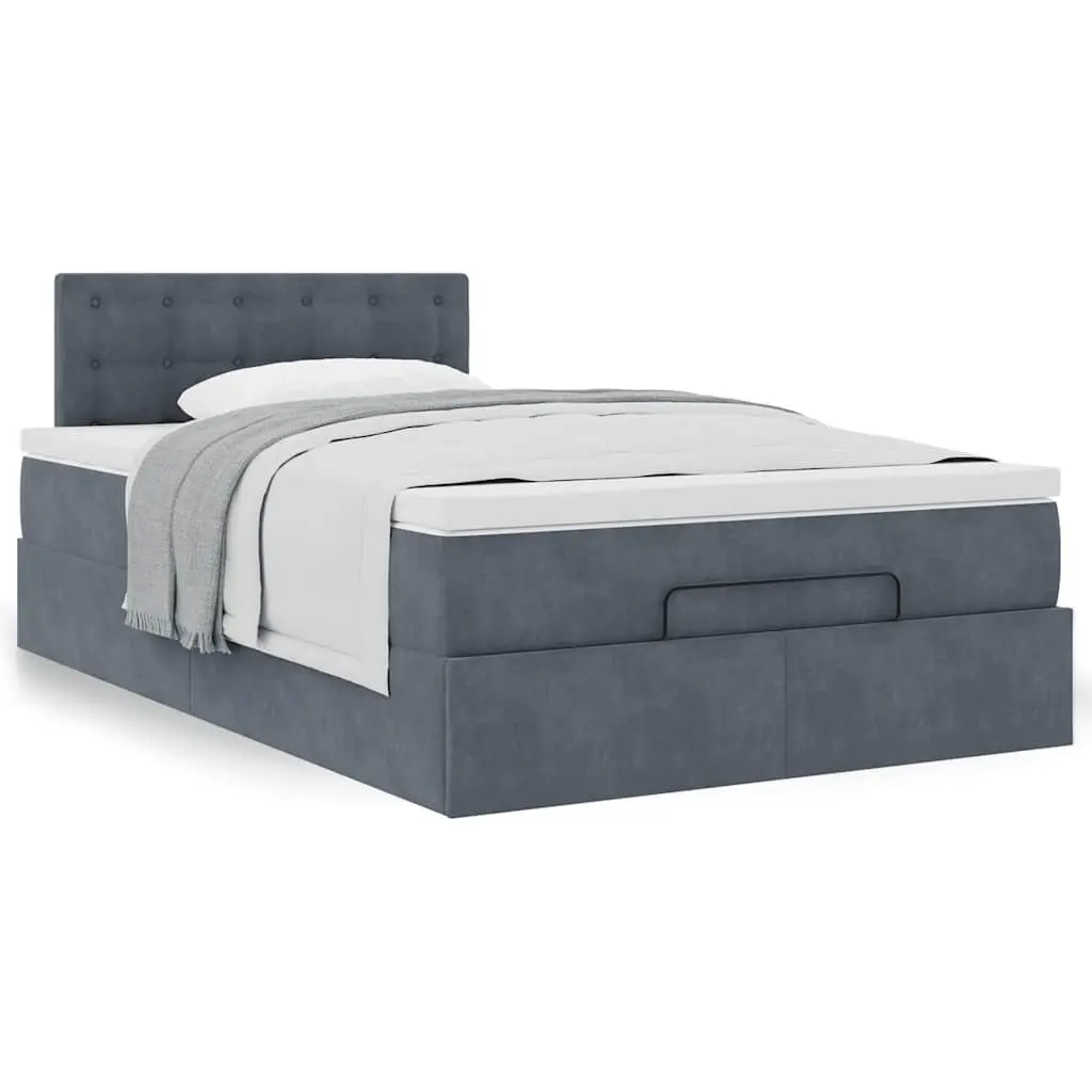 Ottoman Bed King Single Grey Velvet Storage Lift Base with Pocket Spring Mattress
