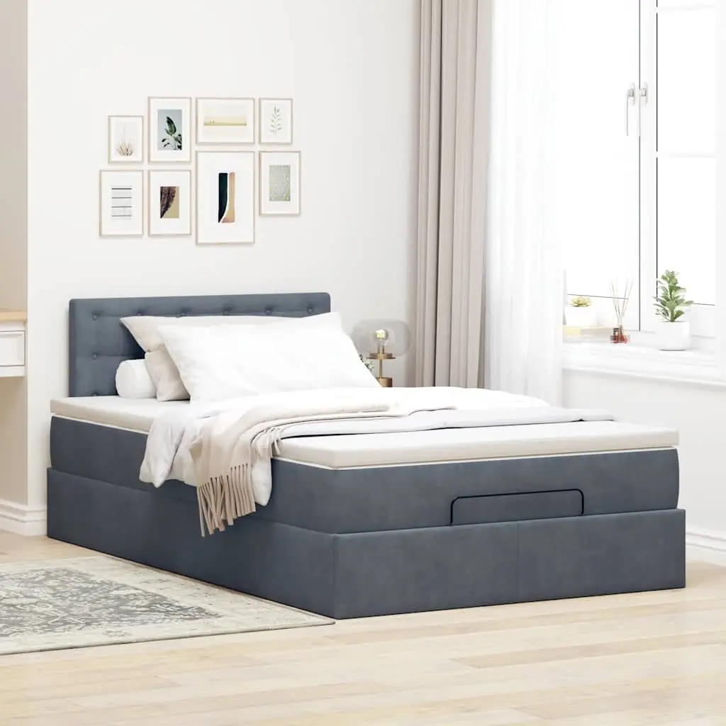 Ottoman Bed King Single Grey Velvet Storage Lift Base with Pocket Spring Mattress