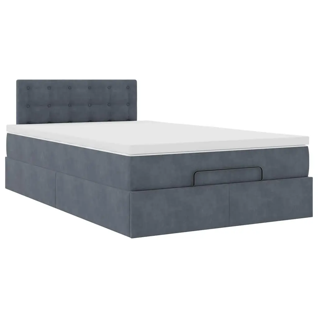 Ottoman Bed King Single Grey Velvet Storage Lift Base with Pocket Spring Mattress