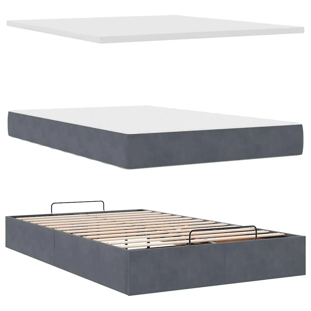 Ottoman Bed King Single Grey Velvet Storage Lift Base with Pocket Spring Mattress