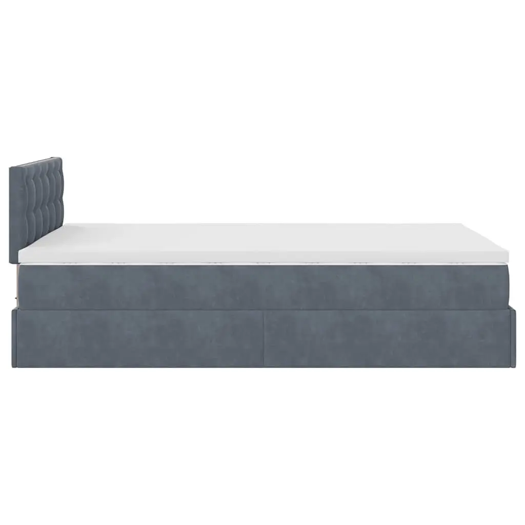 Ottoman Bed King Single Grey Velvet Storage Lift Base with Pocket Spring Mattress