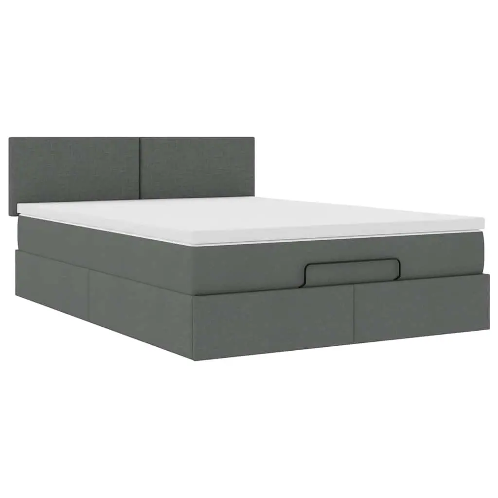Ottoman Bed Double Grey Fabric with Pocket Spring Mattress Storage LED Lights