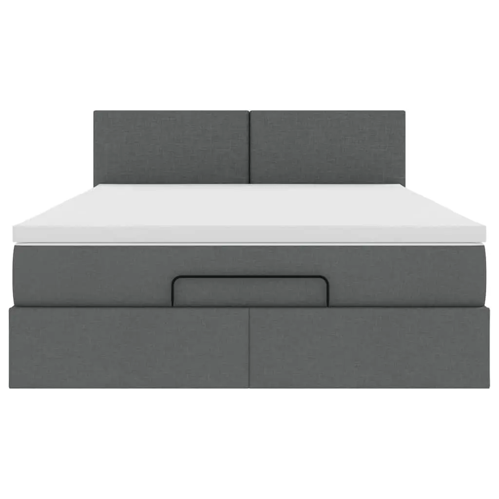 Ottoman Bed Double Grey Fabric with Pocket Spring Mattress Storage LED Lights