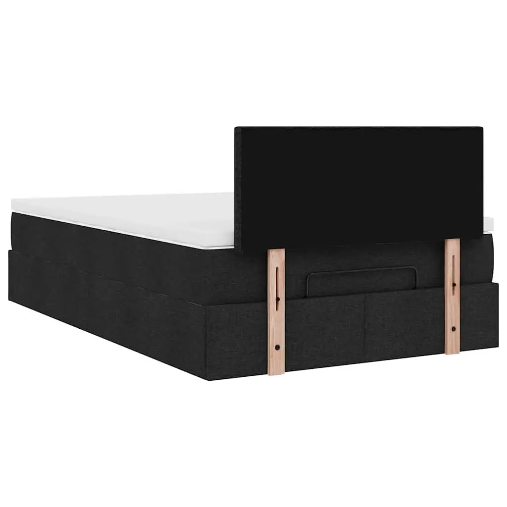 King Single Ottoman Bed Black Fabric Pocket Spring Mattress with LED Lights