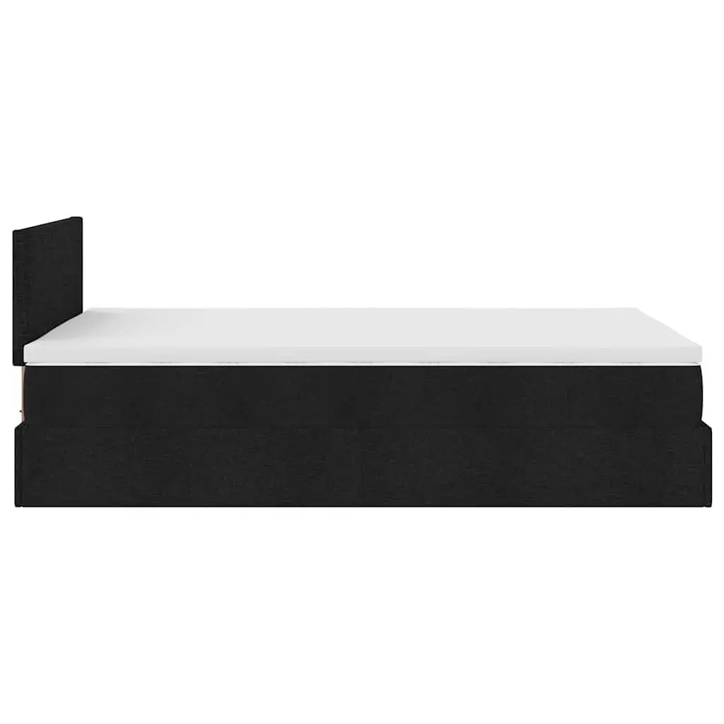 King Single Ottoman Bed Black Fabric Pocket Spring Mattress with LED Lights
