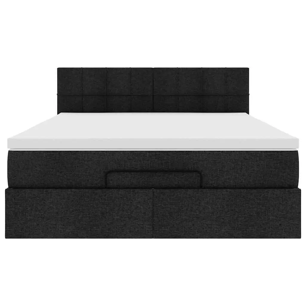 Ottoman Bed Double Black Fabric Pocket Spring Mattress with LED Lights Storage