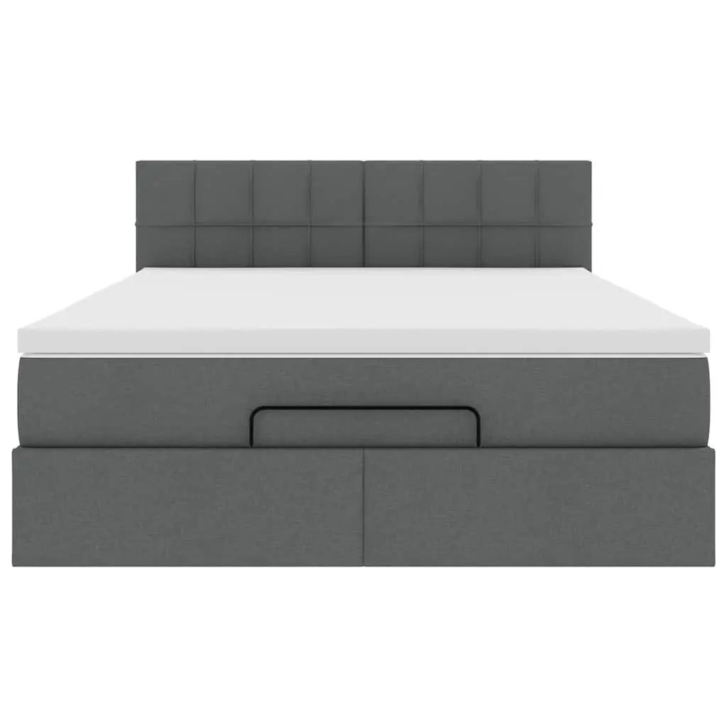 Queen Ottoman Bed with Pocket Spring Mattress LED Lights Storage Grey Fabric