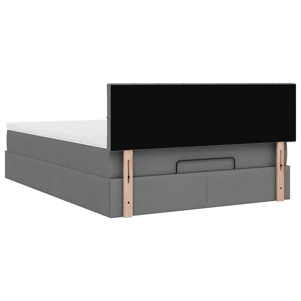 Queen Ottoman Bed with Pocket Spring Mattress LED Lights Storage Grey Fabric