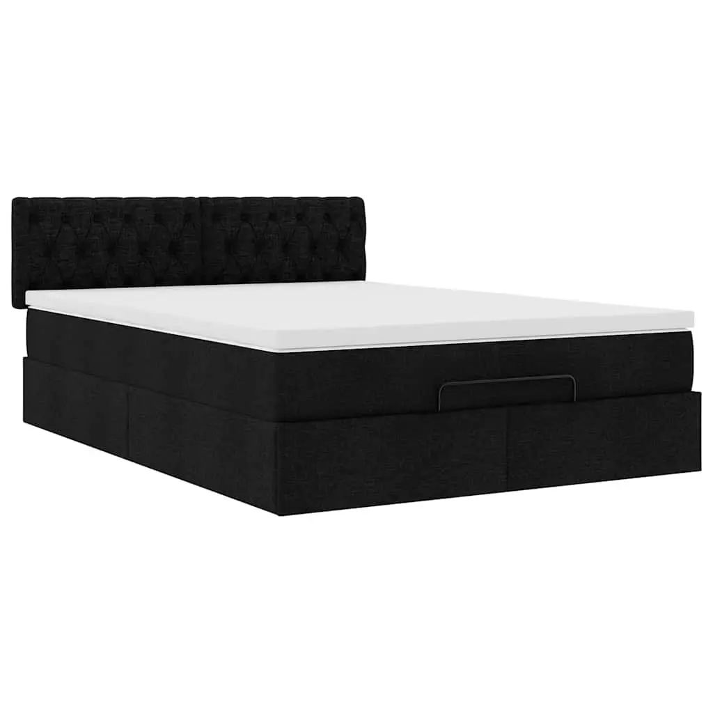 Double Ottoman Bed with Pocket Spring Mattress LED Lights Storage Black Fabric