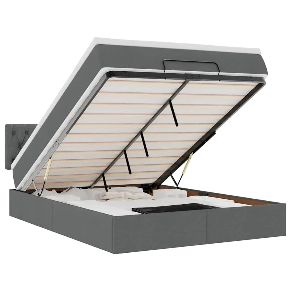 Ottoman Bed Queen Size with Pocket Spring Mattress and LED Lights Storage Grey