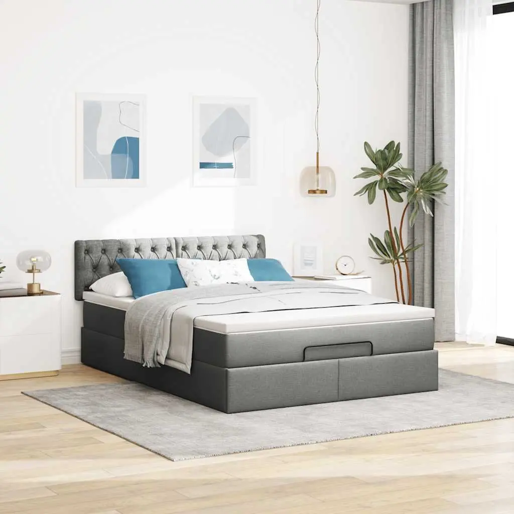 Ottoman Bed Queen Size with Pocket Spring Mattress and LED Lights Storage Grey