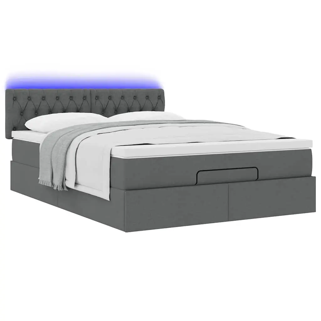 Ottoman Bed Queen Size with Pocket Spring Mattress and LED Lights Storage Grey