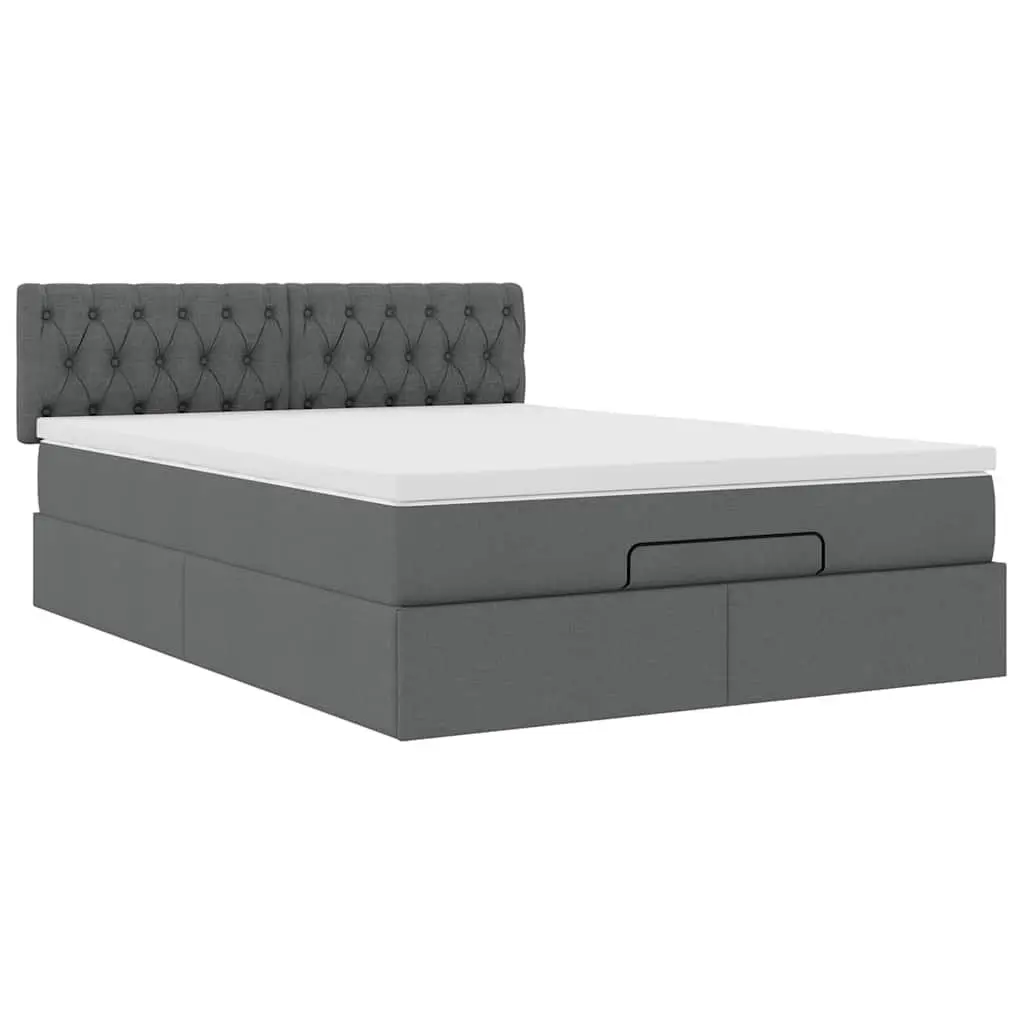 Ottoman Bed Queen Size with Pocket Spring Mattress and LED Lights Storage Grey
