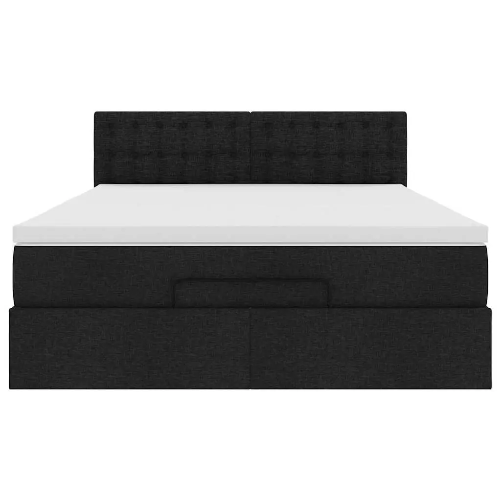Double Ottoman Bed with Pocket Spring Mattress LED Lights Storage Black Fabric