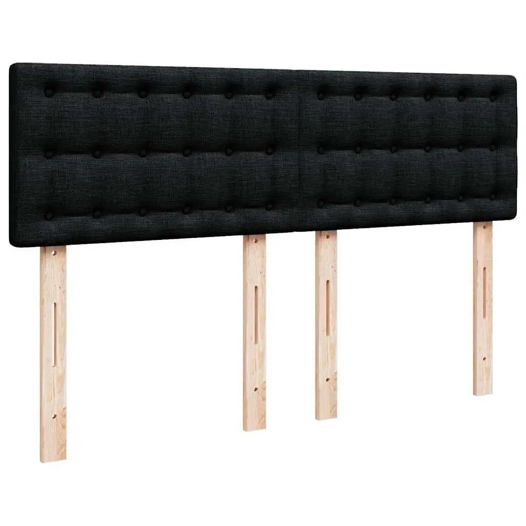 Double Ottoman Bed with Pocket Spring Mattress LED Lights Storage Black Fabric