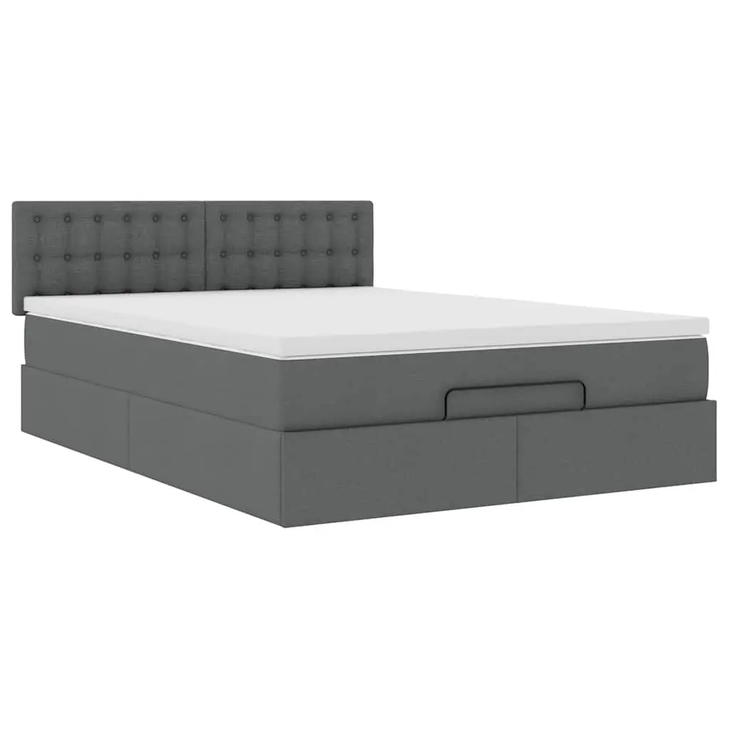 Ottoman Bed Queen Size Pocket Spring Mattress LED Lights Grey Fabric